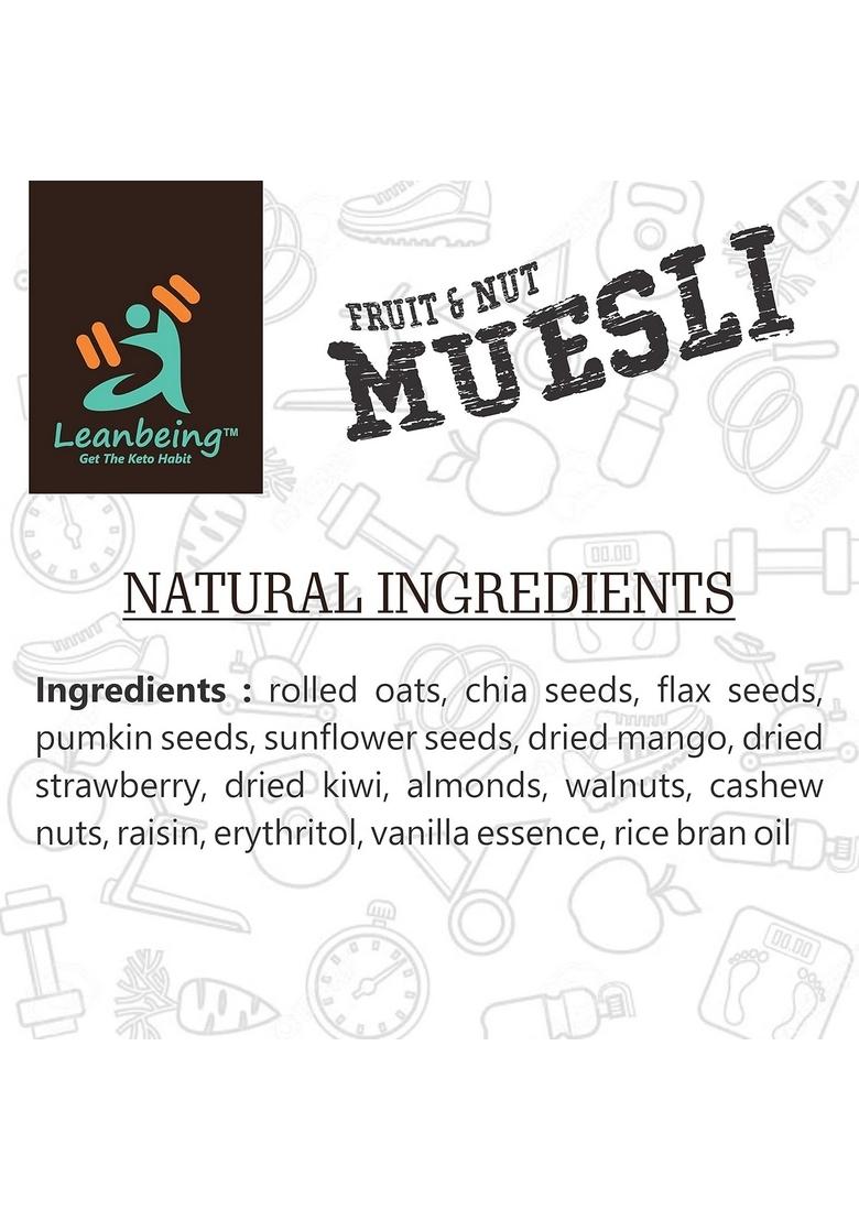 Leanbeing Muesli Fruit & Nut 400G | Gluten Free | Natural Breakfast Cereal |Naturally Sweetened