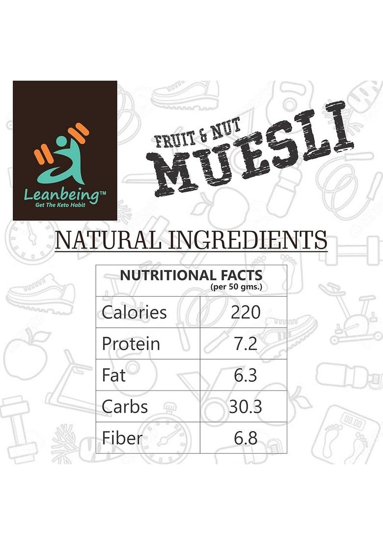 Leanbeing Muesli Fruit & Nut 400G | Gluten Free | Natural Breakfast Cereal |Naturally Sweetened