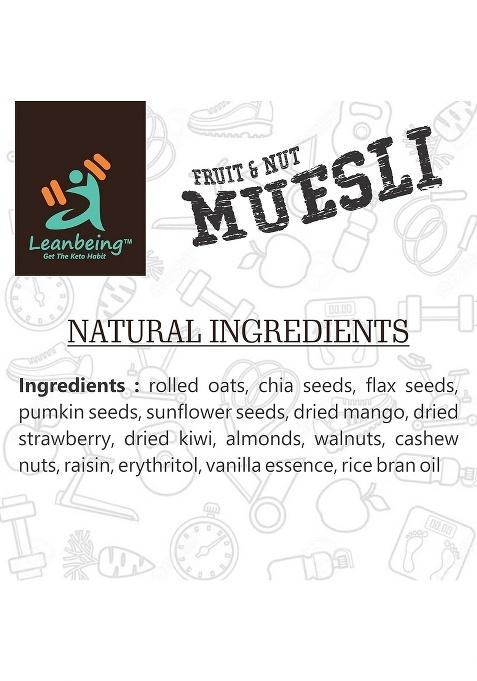 Leanbeing Muesli Fruit & Nut 400G | Gluten Free | Natural Breakfast Cereal |Naturally Sweetened