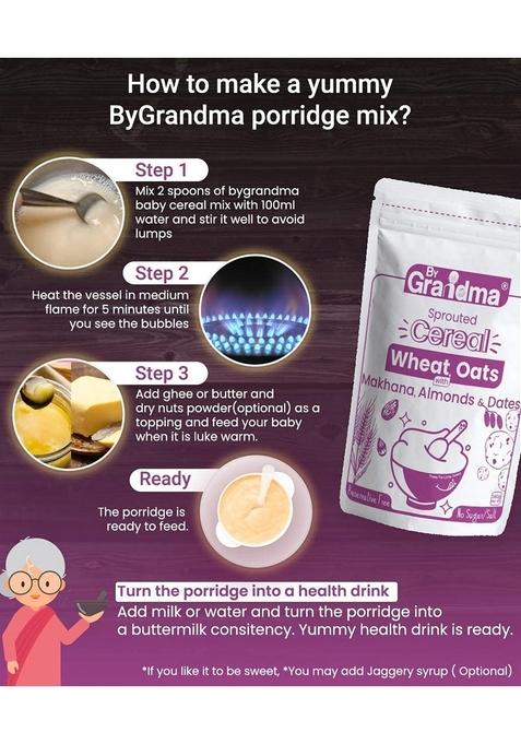 Bygrandma Sprouted Cereal Mix –Sprouted Wheat, Dates And Almond Wholesome Food For Kids | Preservative Free Instant Porridge Mix For Tiny Tots | 840G