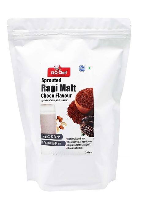 Qq Chef Sprouted Ragi Malt Natural Cocoa Flavour | 300Gm (15Gm X 20 Packs) Nutritious & Delicious Instant Drink Mix |