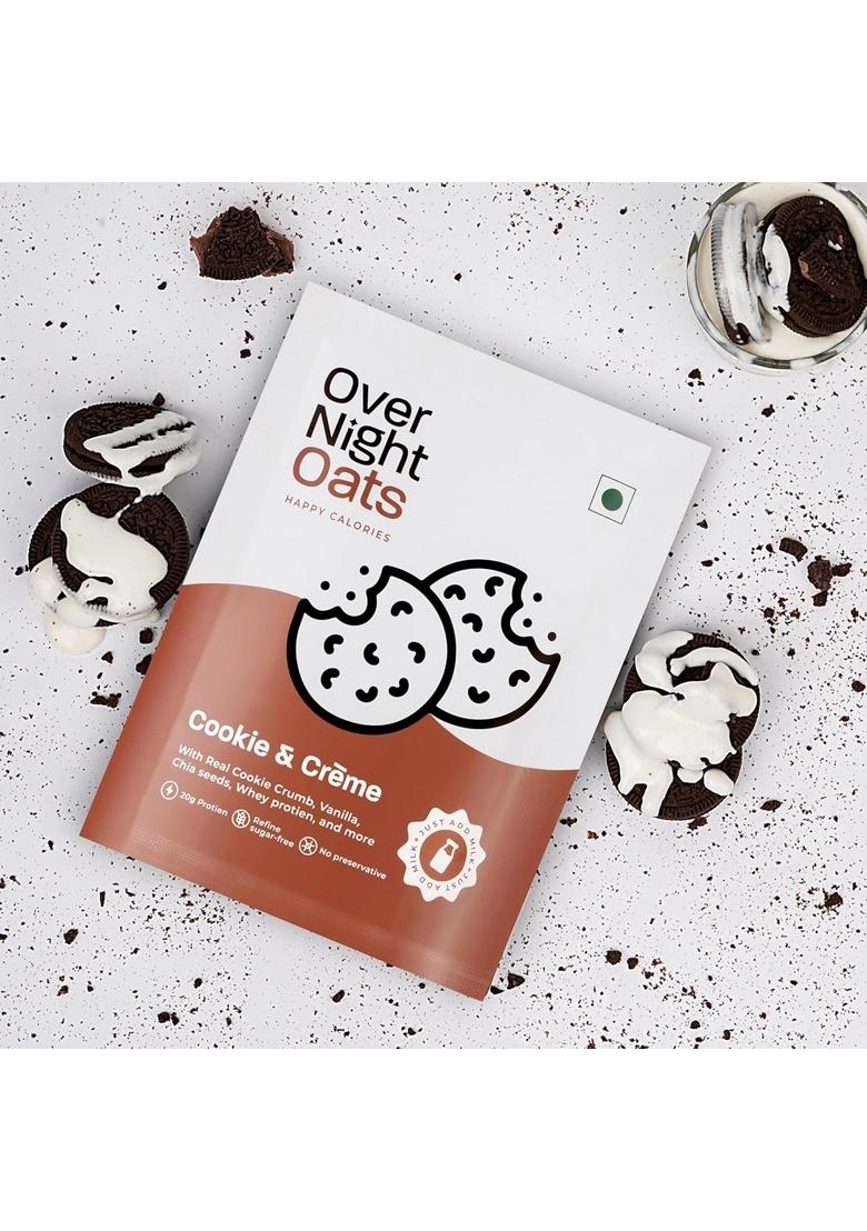 Overnight Oats 20Gm High Protein, Refined Sugar Free, Cookies & Creme, Chia Seeds, Whey Protein & More| Breakfast Cereals For Weight Management| (Cookies & Creme, Pack Of 10)