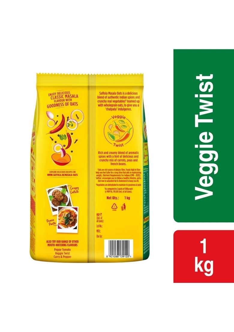 Saffola Masala Oats Veggie Twist, 1Kg And Masala & Coriander 500 Gm - Indya