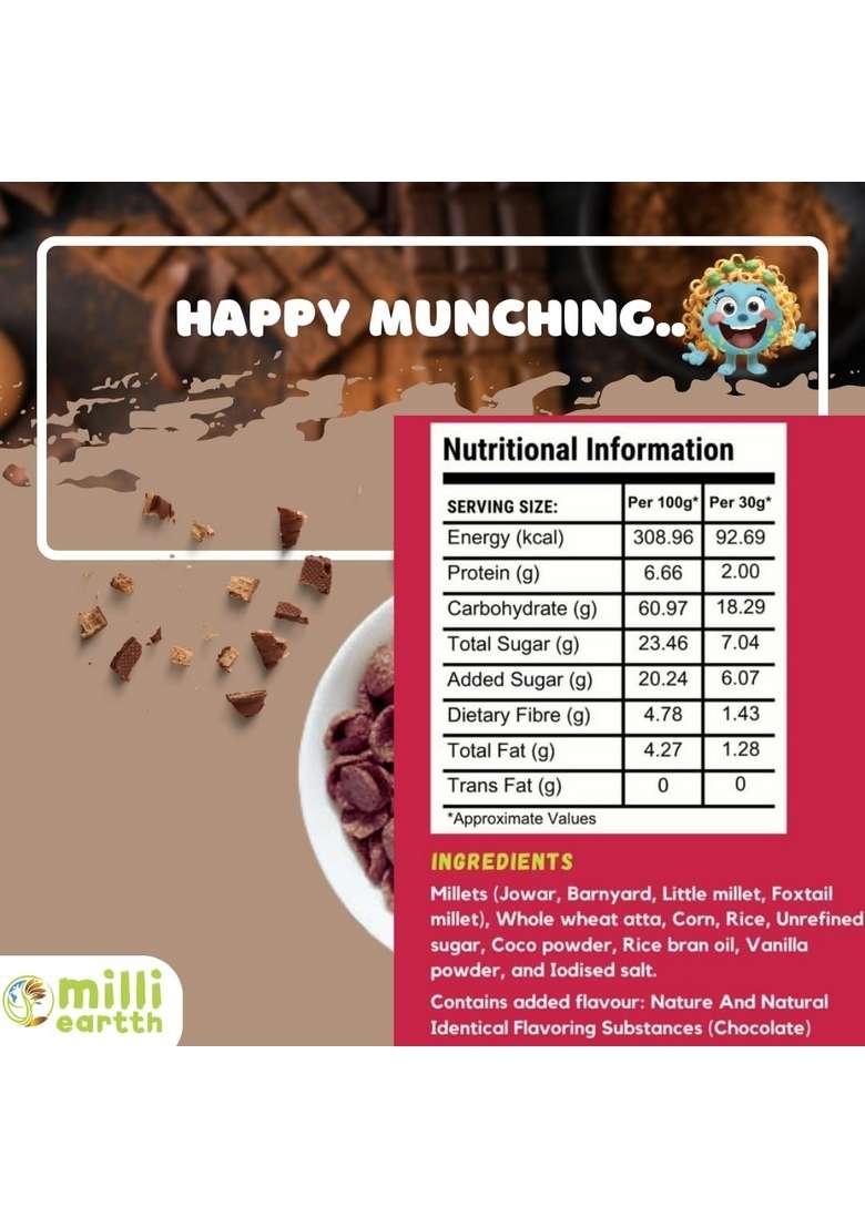 Millieartth Chocosmill - Millet Chocos | Made With 4 Super Millets, Multigrain | Healthy Breakfast Cereal | High In Fiber, Calcium & Protein | No Maida, No Palm Oil | 300Gram (Pack Of 1) - Indya