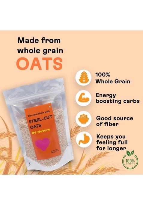 By Nature Steel Cut Oats 200G | 100% Natural Whole Grain | High-Fiber | Healthy Breakfast | Protein Rich | Healthy & Delicious | Efficient On Reducing Weight & Cholestrol | High Protein Oats