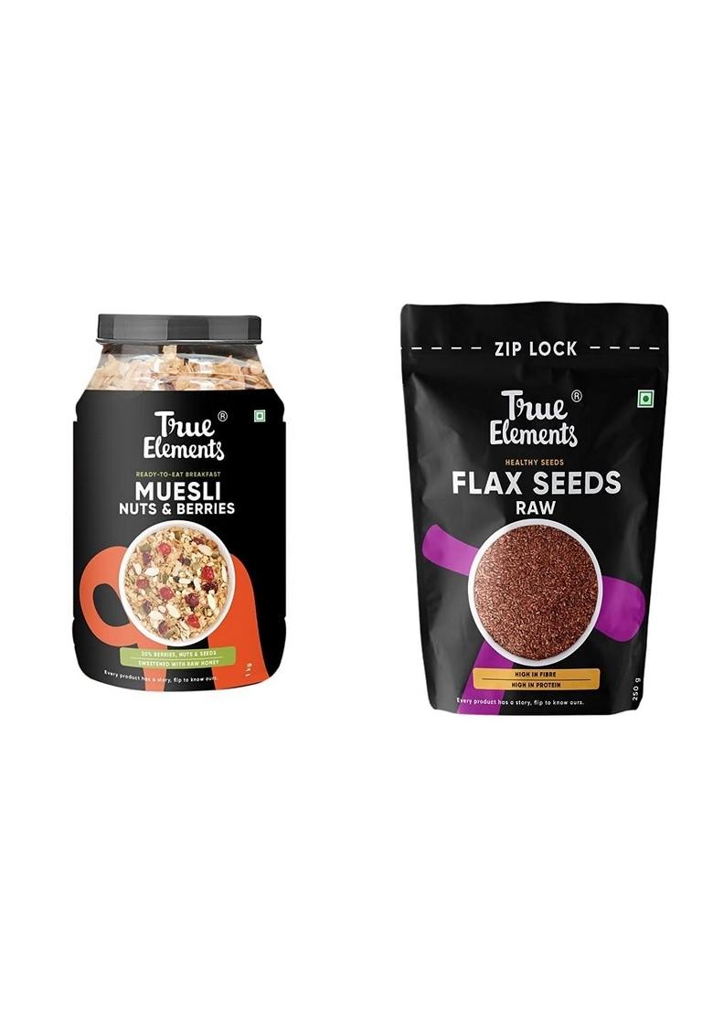 True Elements Nuts & Berries Muesli 1Kg & True Elements Flax Seeds 250G