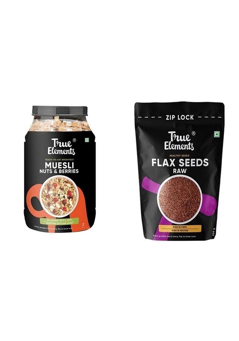 True Elements Nuts & Berries Muesli 1Kg & True Elements Flax Seeds 250G