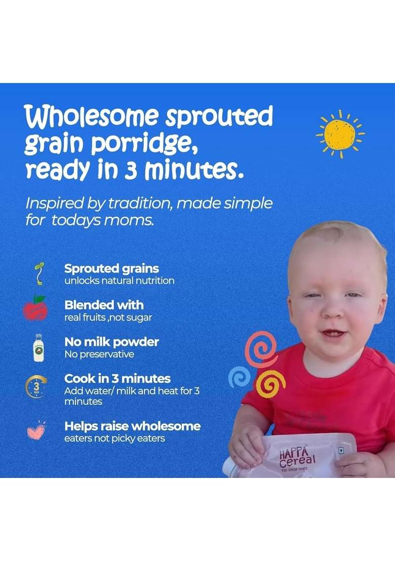 Happa Oatmeal, Brown Rice And Multigrain Cereal For Babies | Only Natural Ingredients | No Sugar, Oil, Milk Powder, Flavours Or Colours | Traditional Porridge Recipe | Cooks In 3 Minutes | Stage 2 (6 Months+) | Pack Of 3 (50G Each) - Indya