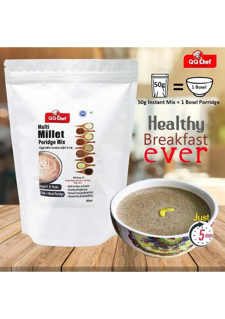 Qq Chef Multi Millet Porridge Mix | 300Gm (50Gm X 6 Packs) Healthy Breakfast