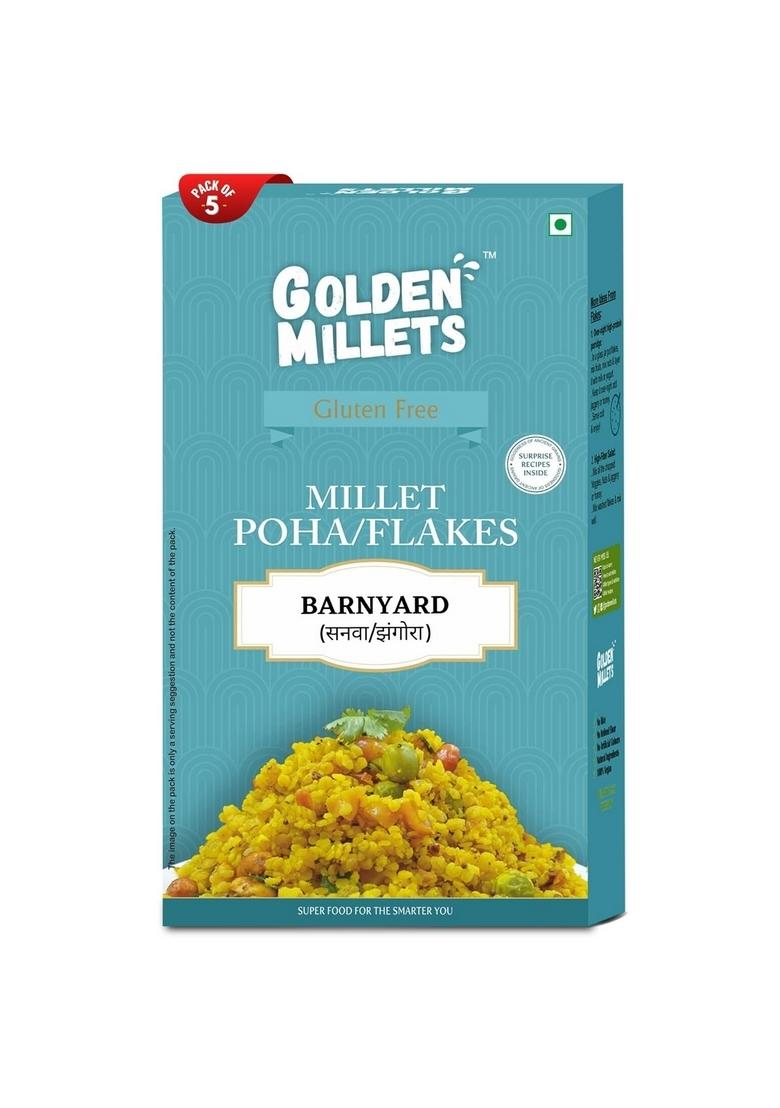 Golden Millets Barnyard Millet Flakes | Gluten Free Breakfast | High Protein & Fiber |100% Natural | 250G X 5