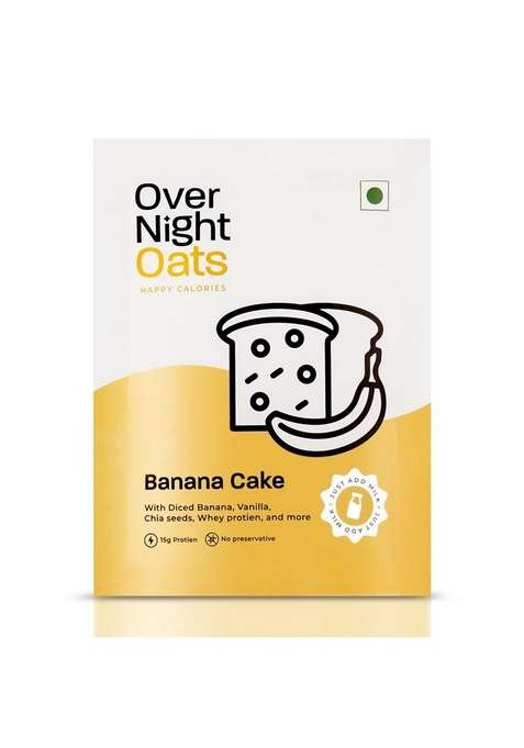 Overnight Oats High Protein, Refined Sugar Free, Diced Banana, Chia Seeds, Whey Protein & More (Banana Cake, 15Grams Protein, Pack Of 10)