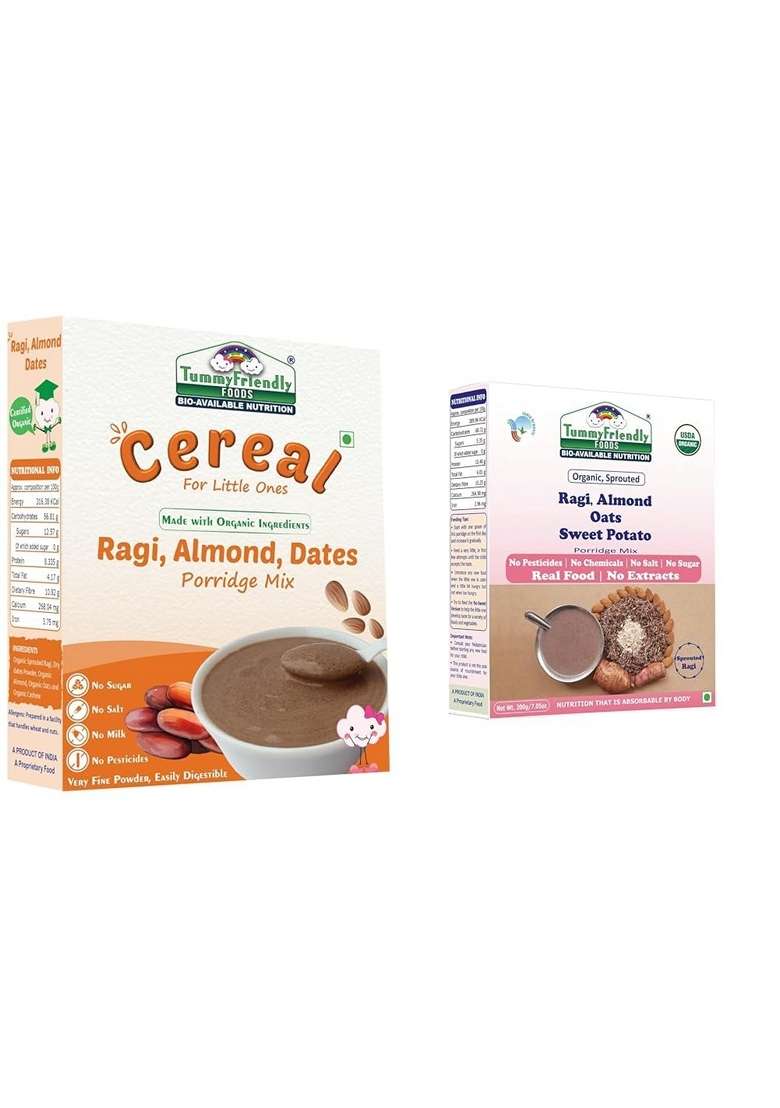 Tummy Friendly Stage3 Organic Ragi Almond Combo For Little Ones. Sprouted Ragi Almond Dates, Sweet Potato. Available In Baby Trial Packs. Real Food, No Harmful Ingredients. Shelf Life 6 Months - Indya