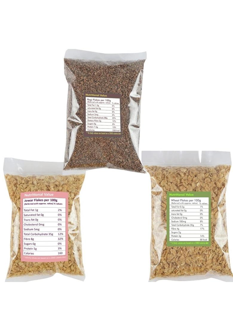 Ikkiyam Combo Of Wheat Flakes (Poha) 250G, Jowar Flakes (Poha) 250G, And Ragi Flakes (Poha) 250 Grams | Healthy Breakfast Combo | Gluten-Free | High Fiber | Traditional South Indian Snack | Natural & Organic