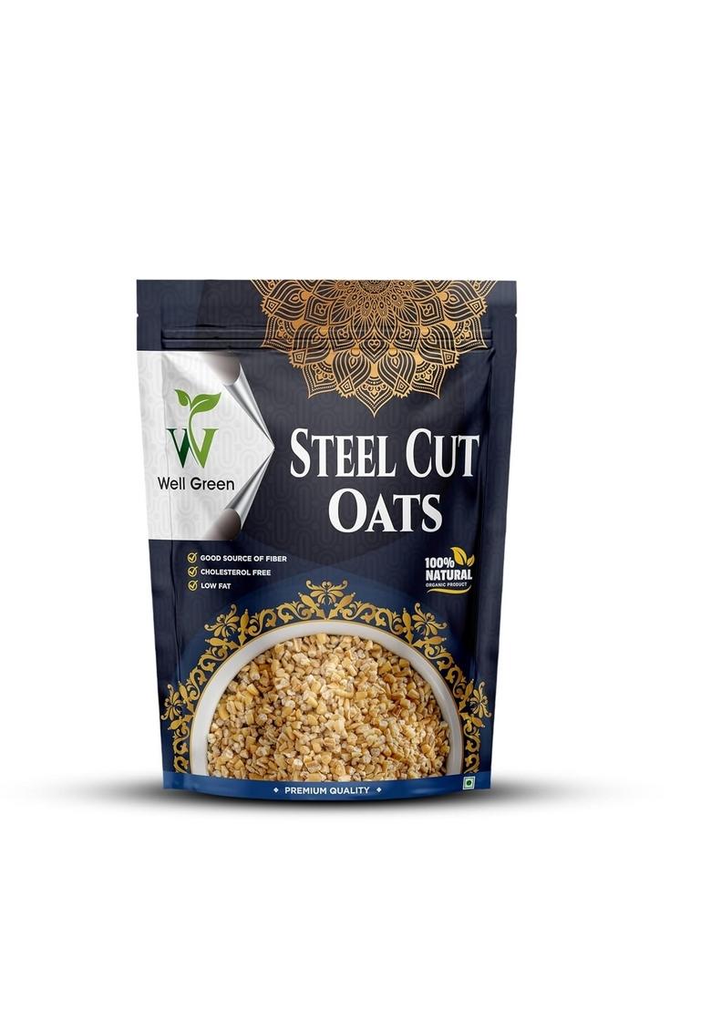 Well Green 100% Natural Steel Cut Oats 1Kg High Protein Oats For Your Healthy Breakfast