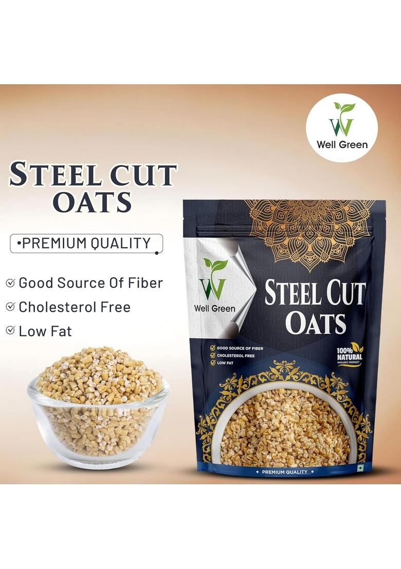 Well Green 100% Natural Steel Cut Oats 1Kg High Protein Oats For Your Healthy Breakfast