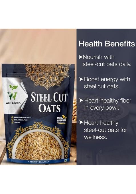 Well Green 100% Natural Steel Cut Oats 1Kg High Protein Oats For Your Healthy Breakfast