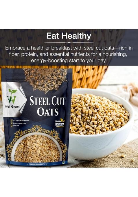 Well Green 100% Natural Steel Cut Oats 1Kg High Protein Oats For Your Healthy Breakfast