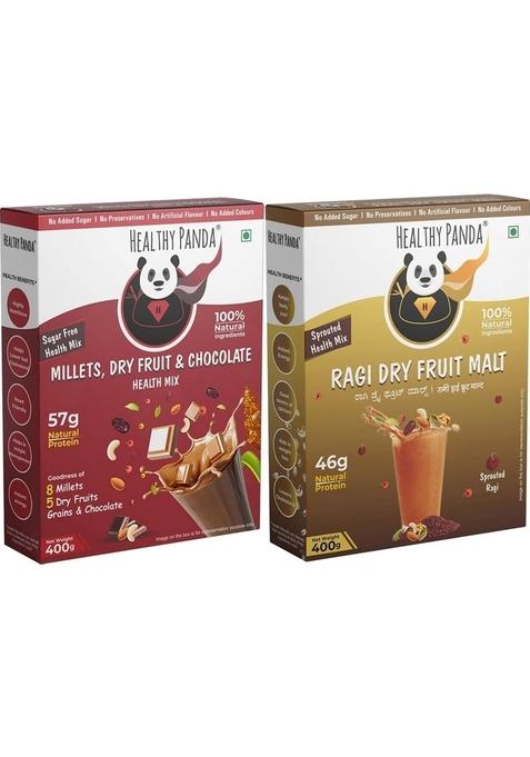 Nutri Drink Combo 400G Choco Millet & Dryfruit Health Drink + 400G Sprouted Ragi Dryfruit Malt) Sugar Free Health Mix Drink For Kids & Adult - 100% Fresh & Natural