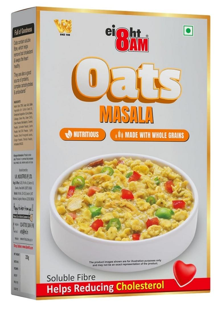 8Am Masala Oats, 200G, Natural Wholegrain, Nutritious Breakfast Cereals, Easy To Cook Oats, Spicy Flavoured With High Fibre, Tasty & Healthy Snacks