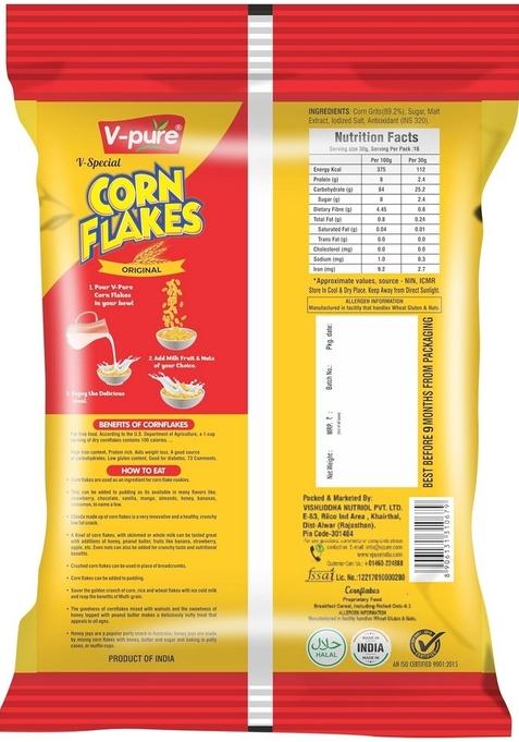 Vpure Corn Flakes, Value Pack With 33% Extra, Breakfast Cereal (200 Gm)