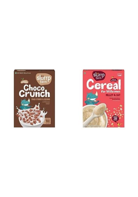 Slurrp Farm Choco Crunch Chocolate Cerealfor Kids | 400 G & Slurrp Farm Porridge, Millet And Oats Powder, 250 G