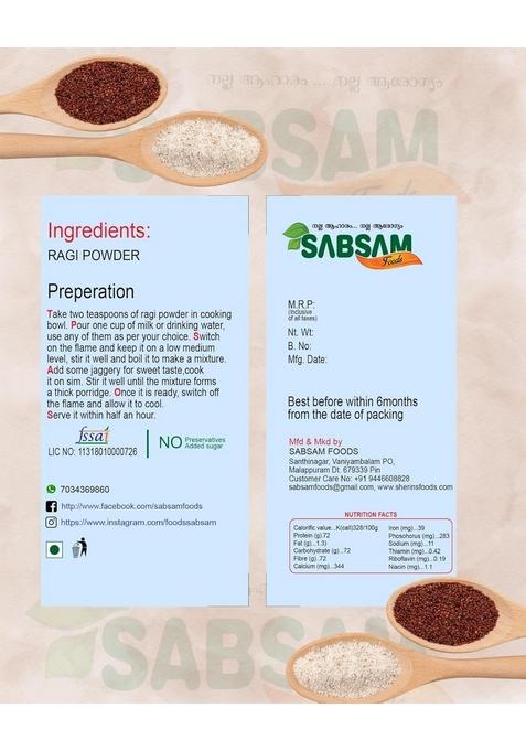 Sabsam Foods Ragi Powder|Good For All Ages|Babies|Good And Healthy| Pack Off 400Gm