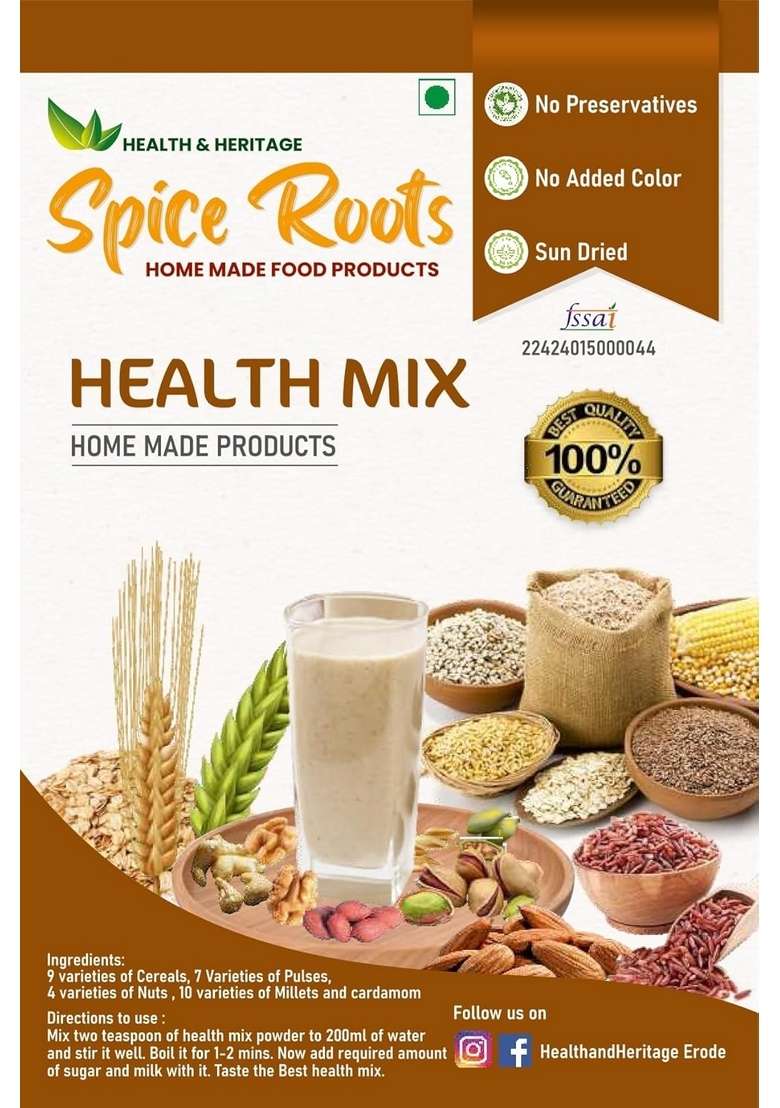 Spice Roots Health Mix, All Natural Kids Nutrition Drink, With 29 Ingredients, Zero Sugar. 100% Natural Nutrition 250G - Indya