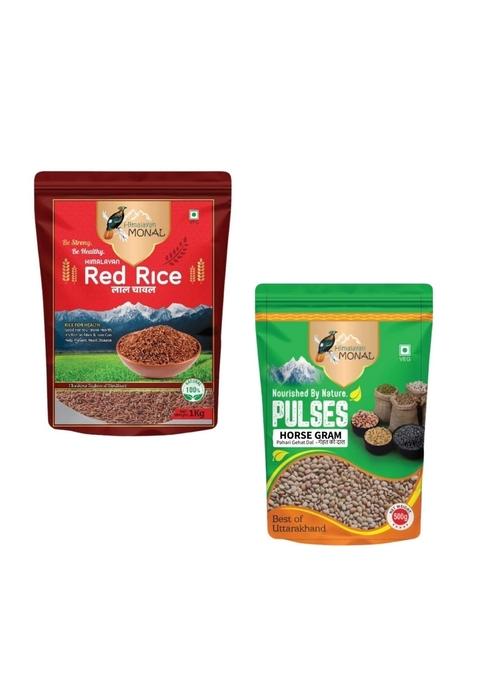 Himalayan Monal Red Rice, 1 Kg And Himalayan Monal Pulses, Horse Gram, 500G, Nourished By Nature, Veg | Pack Of 4