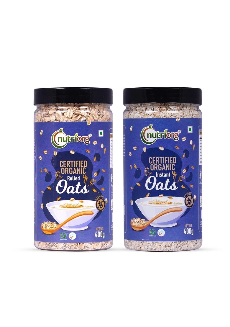 Nutriorg Organic Rolled & Instant Oats, 400G (Combo Of 2) | For Weight Loss | Fiber And Protein Rich | Healthy Breakfast