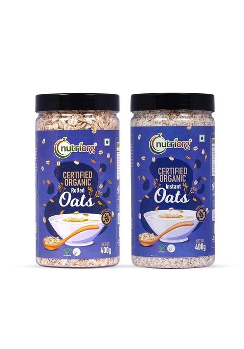 Nutriorg Organic Rolled & Instant Oats, 400G (Combo Of 2) | For Weight Loss | Fiber And Protein Rich | Healthy Breakfast