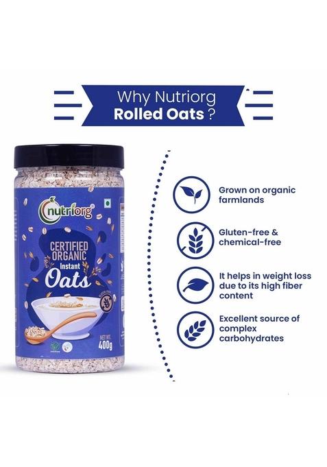 Nutriorg Organic Rolled & Instant Oats, 400G (Combo Of 2) | For Weight Loss | Fiber And Protein Rich | Healthy Breakfast