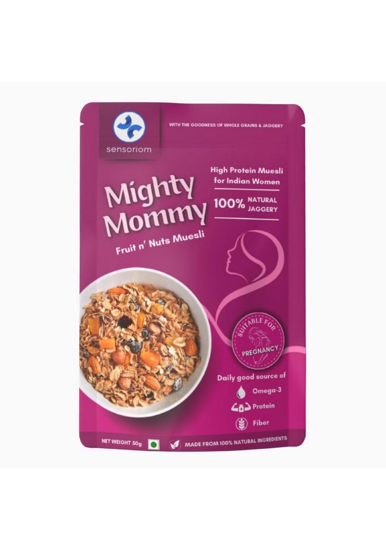 Sensoriom Mighty Mommy High Protein Muesli For Women 50G (Pack Of 4) | Meal Replacement For Weight Loss | Rose Flavor, Fruit N Nuts | 16% Protein With Omega-3 Fats & Dietary Fiber