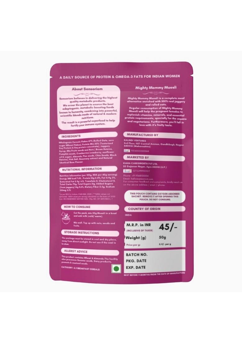 Sensoriom Mighty Mommy High Protein Muesli For Women 50G (Pack Of 4) | Meal Replacement For Weight Loss | Rose Flavor, Fruit N Nuts | 16% Protein With Omega-3 Fats & Dietary Fiber