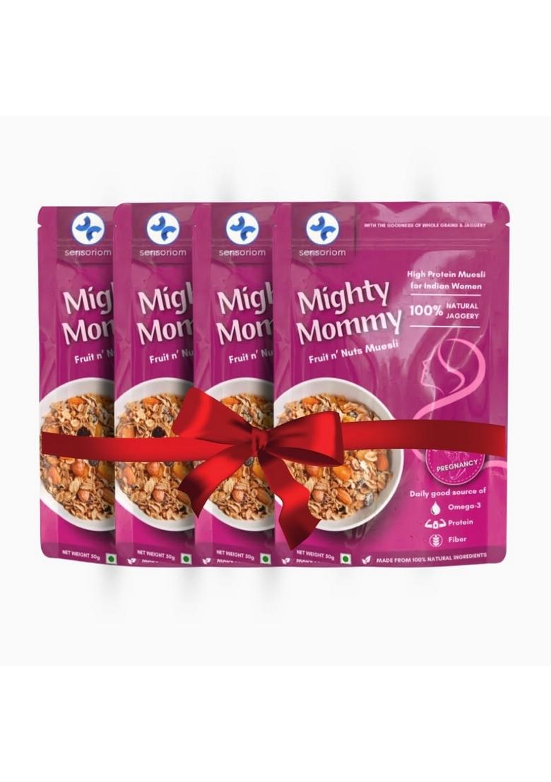 Sensoriom Mighty Mommy High Protein Muesli For Women 50G (Pack Of 4) | Meal Replacement For Weight Loss | Rose Flavor, Fruit N Nuts | 16% Protein With Omega-3 Fats & Dietary Fiber
