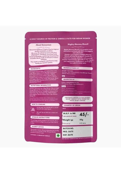 Sensoriom Mighty Mommy High Protein Muesli For Women 50G (Pack Of 4) | Meal Replacement For Weight Loss | Rose Flavor, Fruit N Nuts | 16% Protein With Omega-3 Fats & Dietary Fiber