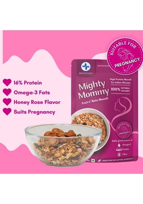 Sensoriom Mighty Mommy High Protein Muesli For Women 50G (Pack Of 4) | Meal Replacement For Weight Loss | Rose Flavor, Fruit N Nuts | 16% Protein With Omega-3 Fats & Dietary Fiber