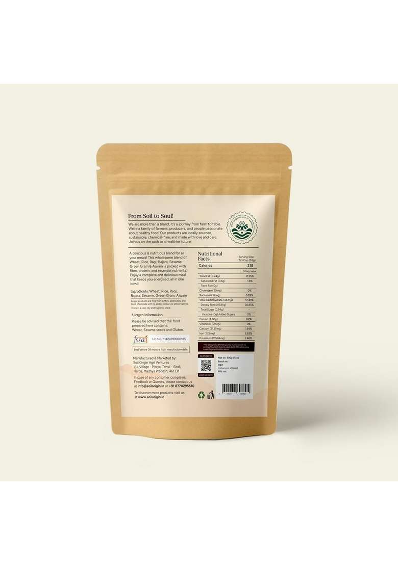 Soil Origin Multigrain Daliya | Rich In Fiber & Protein | Nutrition Rich - 500 Gm - Indya