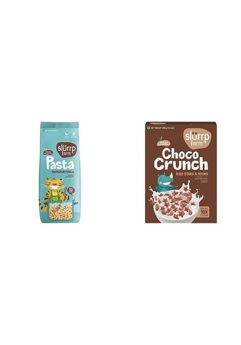 Slurrp Farm No Maida Mini Fusilli Pasta | Gluten Free & Multigrain| 400 G & Slurrp Farm Choco Crunch Chocolate Cerealfor Kids | 400 G