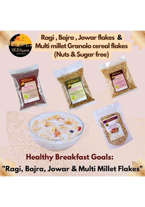 Ikkiyam Combo Of Bajra Jowar Ragi Flakes And Multi Millet Granola Cereal Flakes Nuts And Sugar Free Pack Of 4 250G Each Gluten-Free Best Breakfast For Healthy Day Start No Preservatives 100 Percent Natural Grains For Kids And Adults