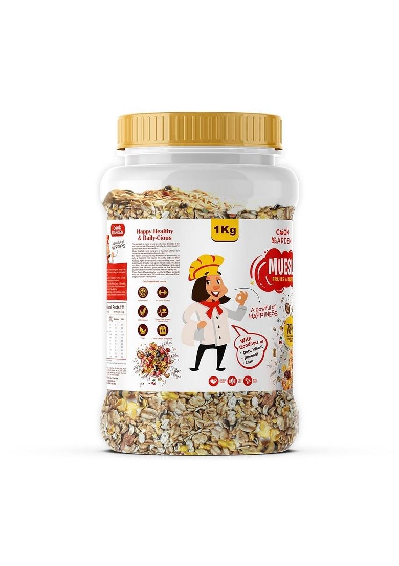 Cookgarden Fruits & Nuts Muesli With Pumpkin Seeds 1Kg | Whole Grain, High Protein, High Fibre | No Chemical, Omega Rich | Wholegrain Breakfast