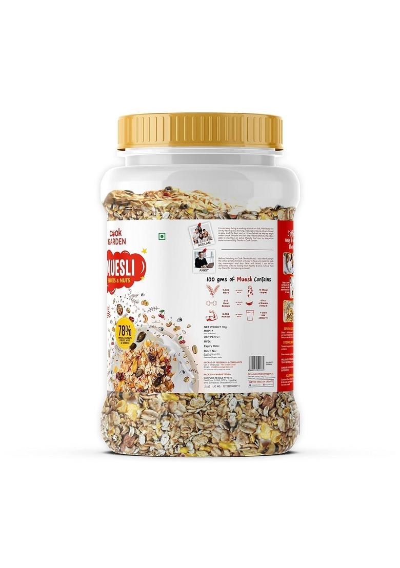 Cookgarden Fruits & Nuts Muesli With Pumpkin Seeds 1Kg | Whole Grain, High Protein, High Fibre | No Chemical, Omega Rich | Wholegrain Breakfast