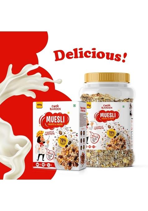 Cookgarden Fruits & Nuts Muesli With Pumpkin Seeds 1Kg | Whole Grain, High Protein, High Fibre | No Chemical, Omega Rich | Wholegrain Breakfast