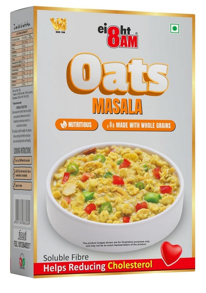 8Am Masala Oats, 200G(Pack Of 4), Natural Wholegrain, Nutritious Breakfast Cereals, Easy To Cook, Spicy Flavoured Rolled Oats With High Fibre, Tasty & Healthy Snacks