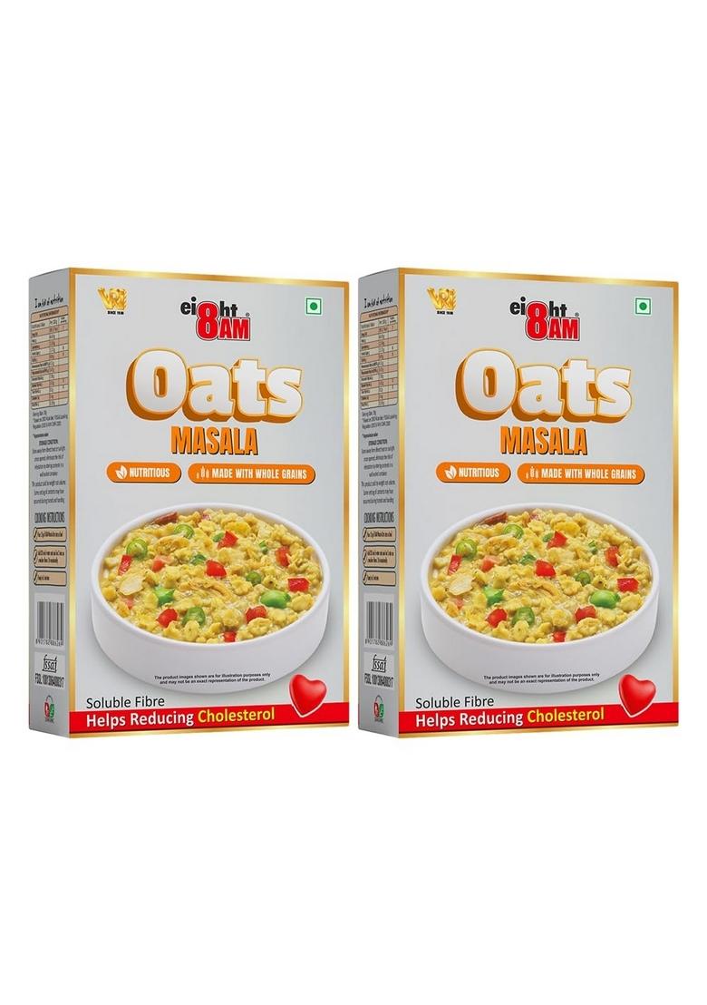 8Am Masala Oats, 200G(Pack Of 4), Natural Wholegrain, Nutritious Breakfast Cereals, Easy To Cook, Spicy Flavoured Rolled Oats With High Fibre, Tasty & Healthy Snacks