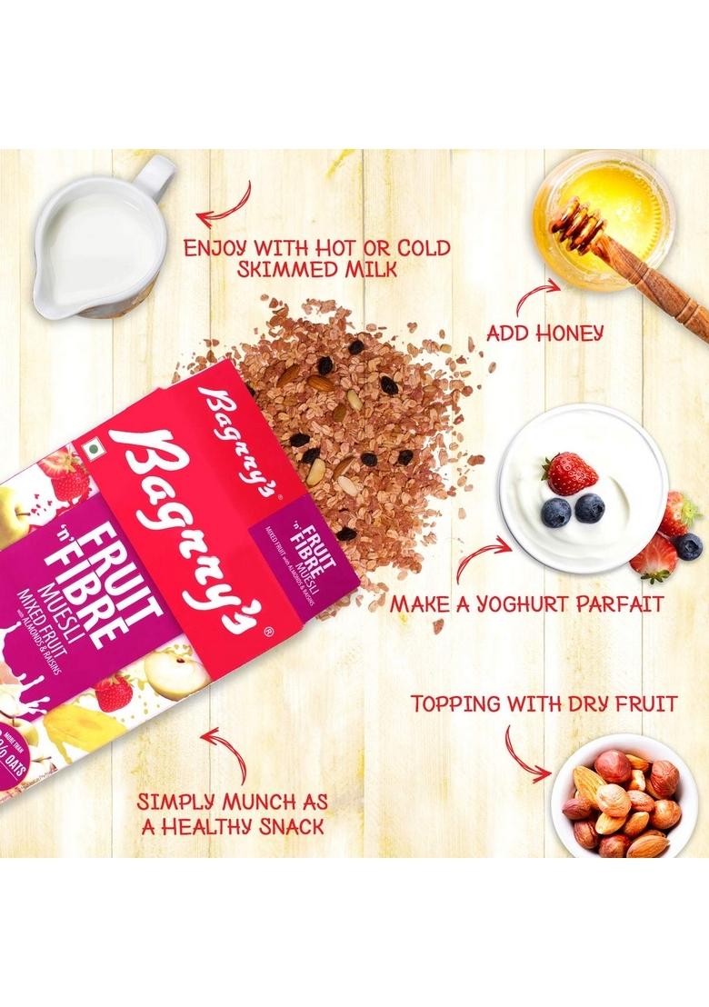 Bagrry'S Fruit N Fibre Muesli, Mixed Fruit, 1000G + Bagrry'S Crunchy Muesli Fruit And Nut With Cranberries, 1000 Gm, Jar
