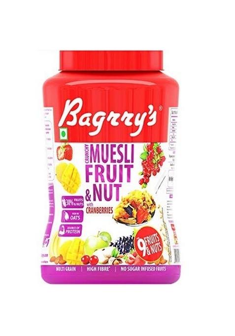 Bagrry'S Fruit N Fibre Muesli, Mixed Fruit, 1000G + Bagrry'S Crunchy Muesli Fruit And Nut With Cranberries, 1000 Gm, Jar