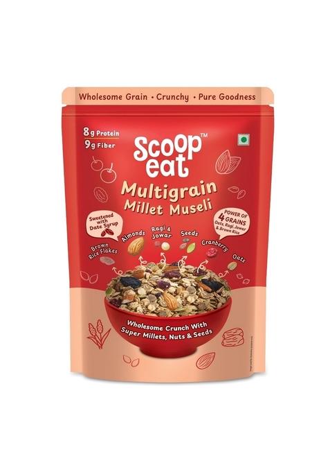 Scoopeat Multigrain Muesli – 250G Pack | High Fiber Breakfast Cereal With Rolled Oats, Brown Rice Flakes, Millets (Ragi & Jowar), Almonds, Seeds, Cranberry & Raisins | No Refined Sugar Or Preservatives