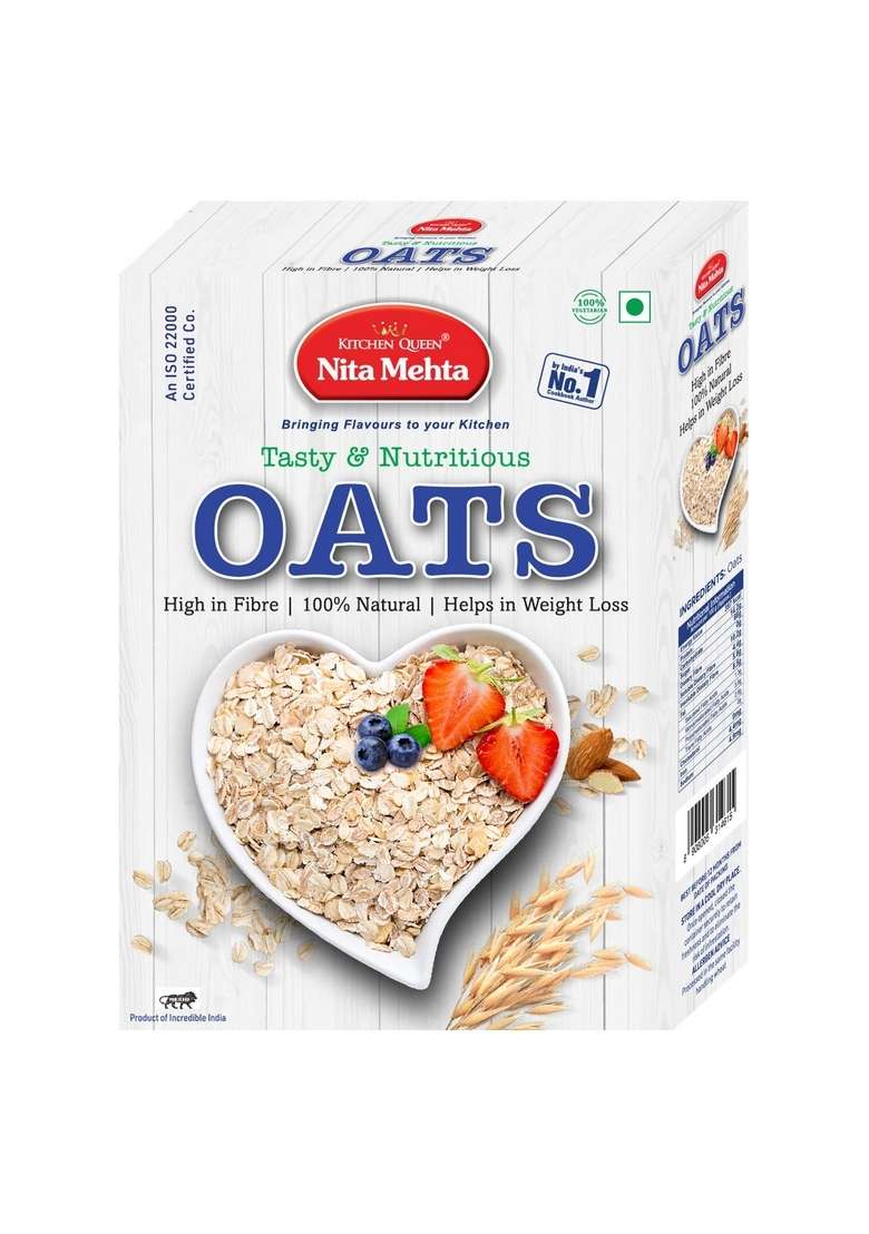Kitchen Queen Nita Mehta Tasty And Nutritious Oats 200G | High In Fiber | 100% Natural | Helps In Weight Loss Box (Oats, 200G | Pack Of 1) - Indya