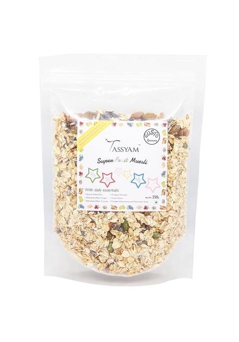 Tassyam Super Fruit Muesli 250 Grams | Natural Rolled Oats + Dehydrated & Dried Fruits