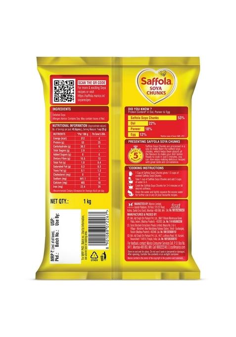 Saffola Soya Chunks With Supersoft Technology, 53% Protien, Tender & Juicy, 1Kg & Saffola Masala Oats | Tasty Evening Snack| Healthy Snack| Peppy Tomato| 500G